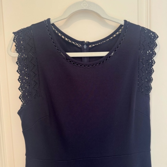 Talbots Edie Fit & Flare Sleeveless Dress Lace Trim Navy - M - Picture 3 of 6